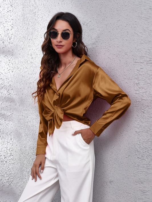 Collared Neck Buttoned Long Sleeve Shirt - The Goddess Galleries
