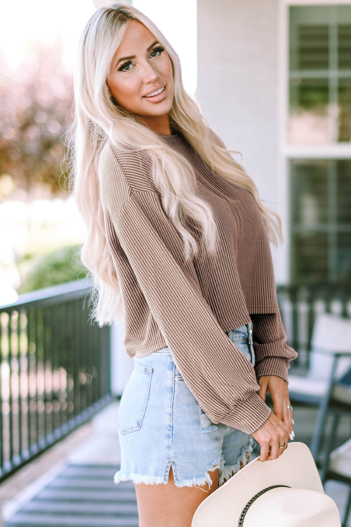 Round Neck Drop Shoulder Long Sleeve Top - The Goddess Galleries