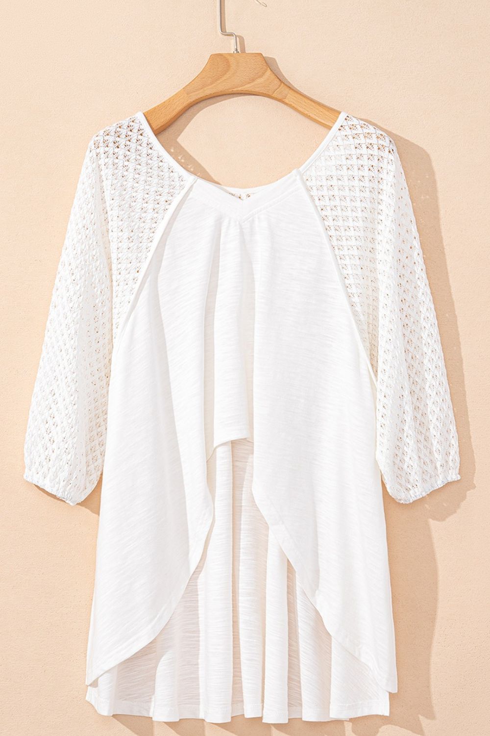 Openwork High Low Hem V Neck Oversized Top - The Goddess Galleries