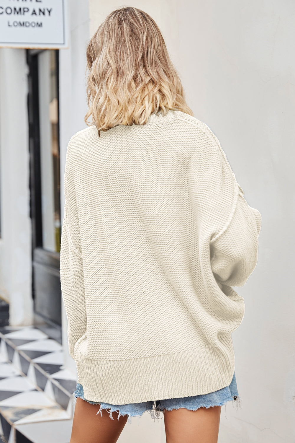 V-Neck Ribbed Dropped Shoulder Knit Top - The Goddess Galleries