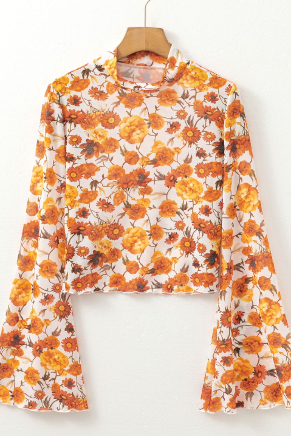 Printed Mock Neck Flare Sleeve Top - The Goddess Galleries