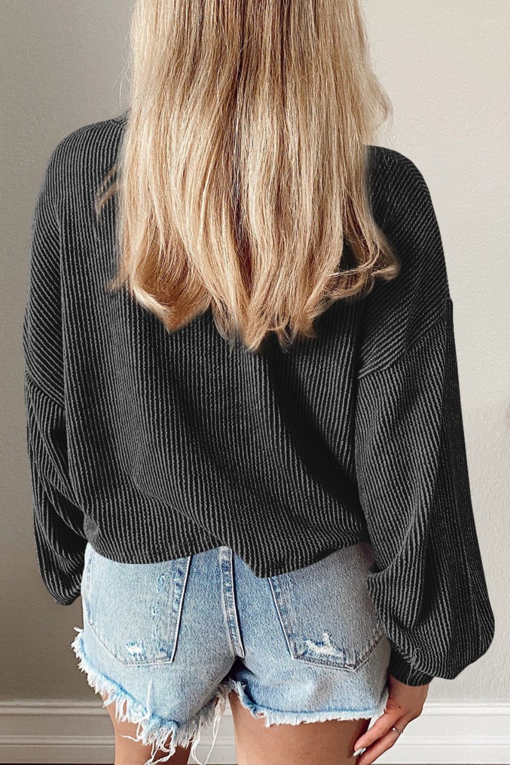 Round Neck Drop Shoulder Long Sleeve Top - The Goddess Galleries