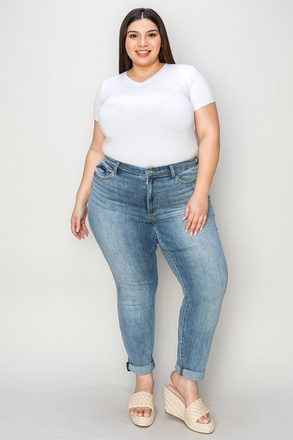 Judy Blue Full Size Cuffed Hem Slim Jeans - The Goddess Galleries