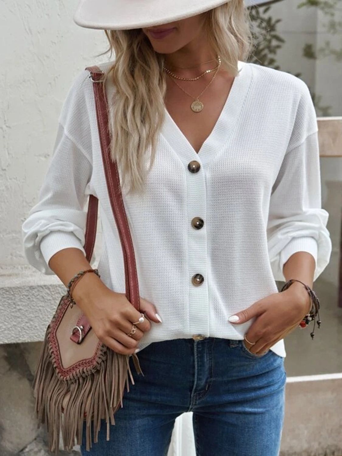 V-Neck Dropped Shoulder Blouse - The Goddess Galleries