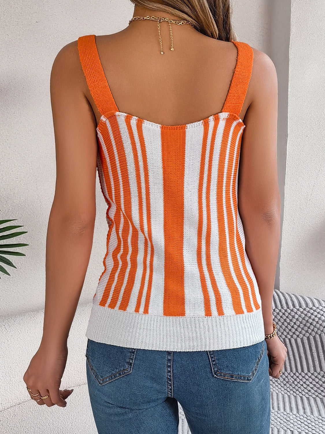 Openwork Striped V-Neck Tank - The Goddess Galleries