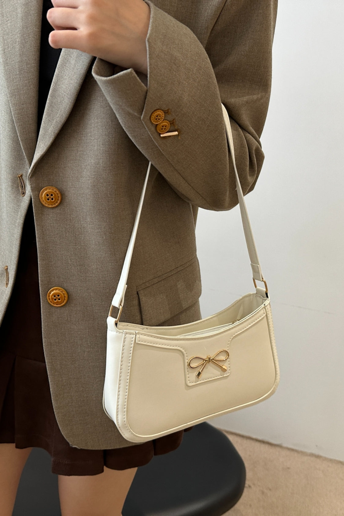 Bow Trim PU Leather Shoulder Bag - The Goddess Galleries