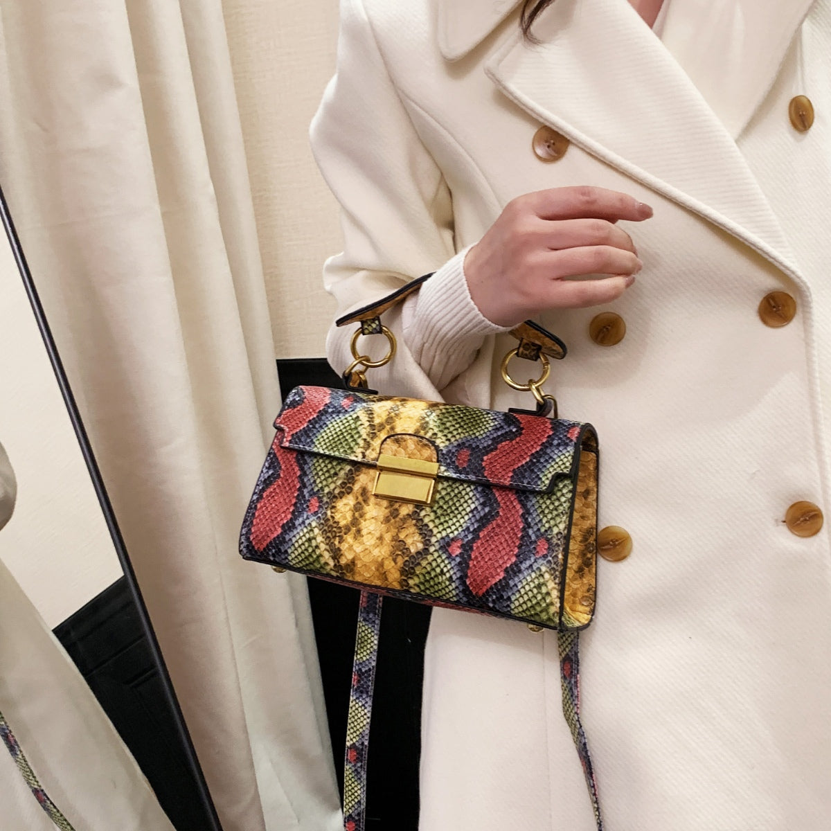 PU Leather Snakeskin Print Crossbody Bag - The Goddess Galleries