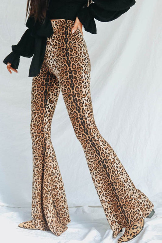 Leopard Print Flare Leg Pants - The Goddess Galleries
