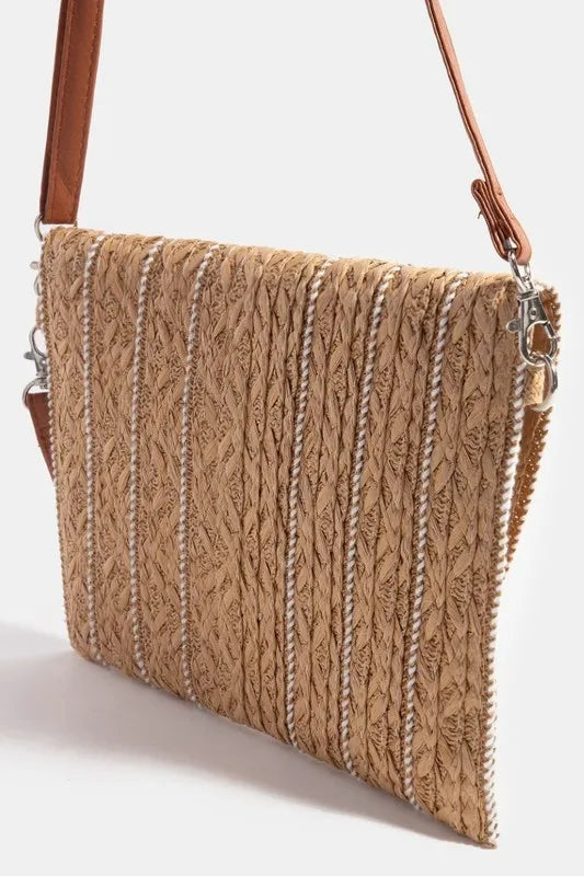 Fame Stitch Detailed Straw Crossbody Bag - The Goddess Galleries