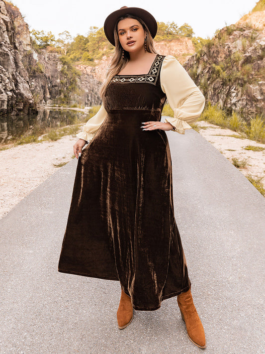 Plus Size Embroidered Square Neck Dress - The Goddess Galleries