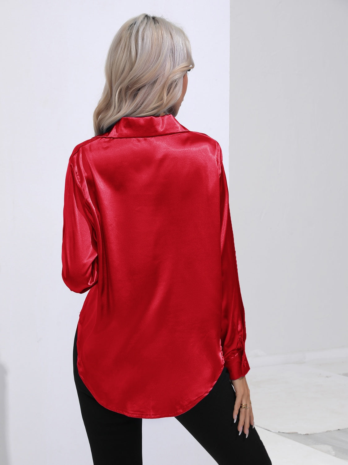 Collared Neck Buttoned Long Sleeve Shirt - The Goddess Galleries