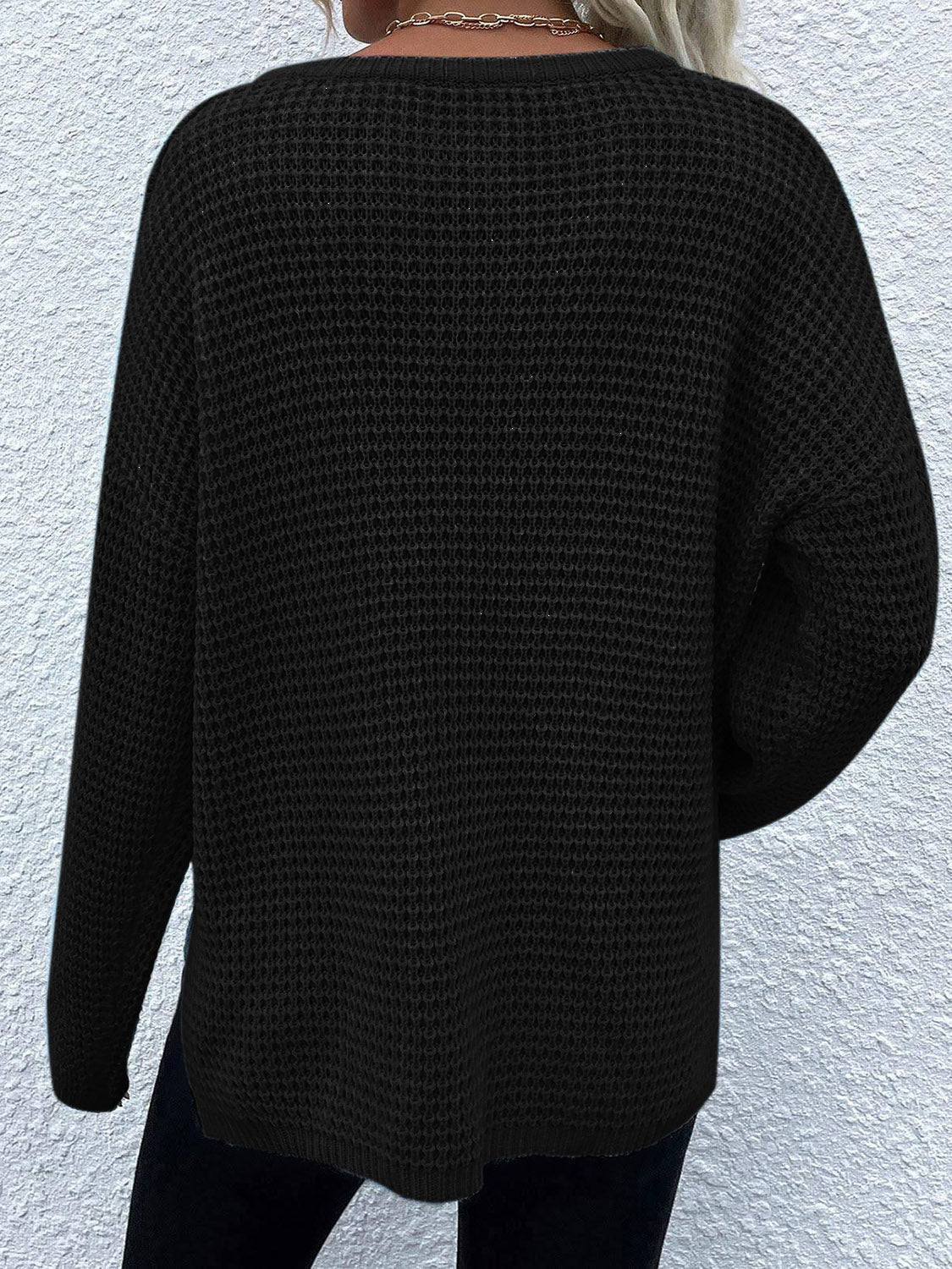 Notched Long Sleeve Sweater - The Goddess Galleries