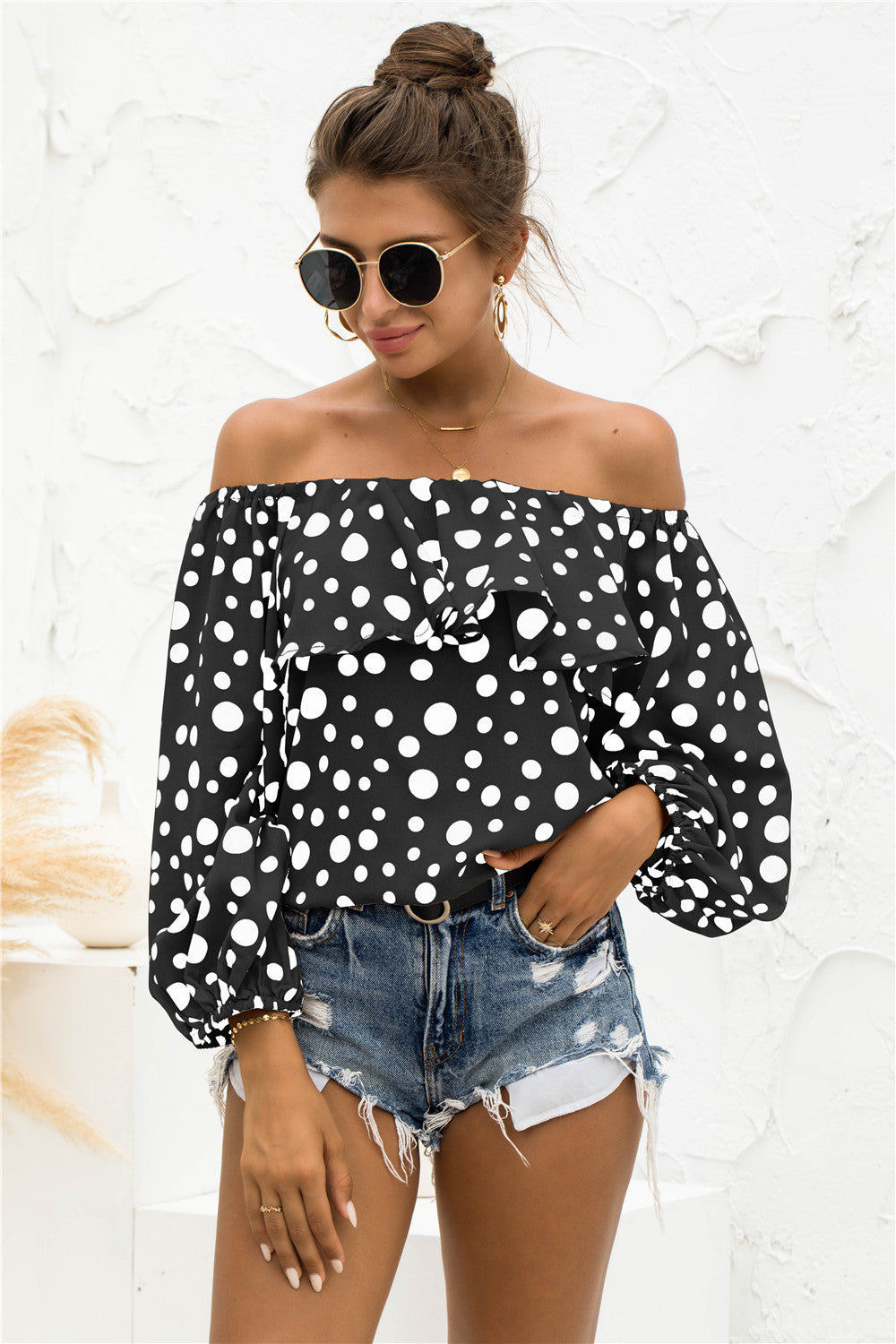 Polka Dot Off-Shoulder Layered Blouse - The Goddess Galleries