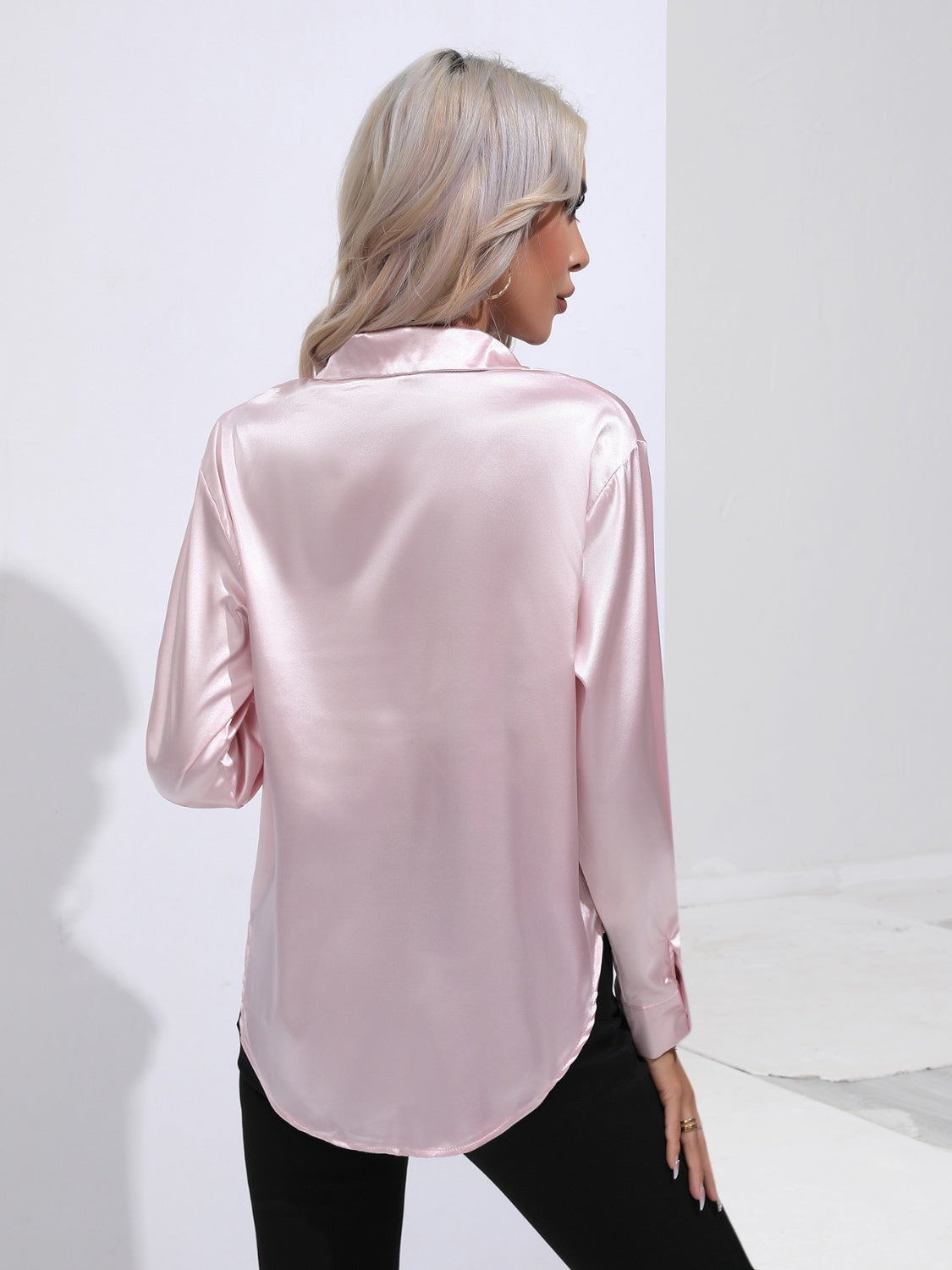 Collared Neck Buttoned Long Sleeve Shirt - The Goddess Galleries