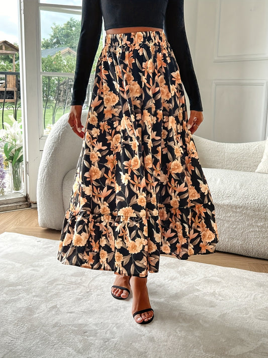 Floral Elastic Waist Midi Skirt - The Goddess Galleries