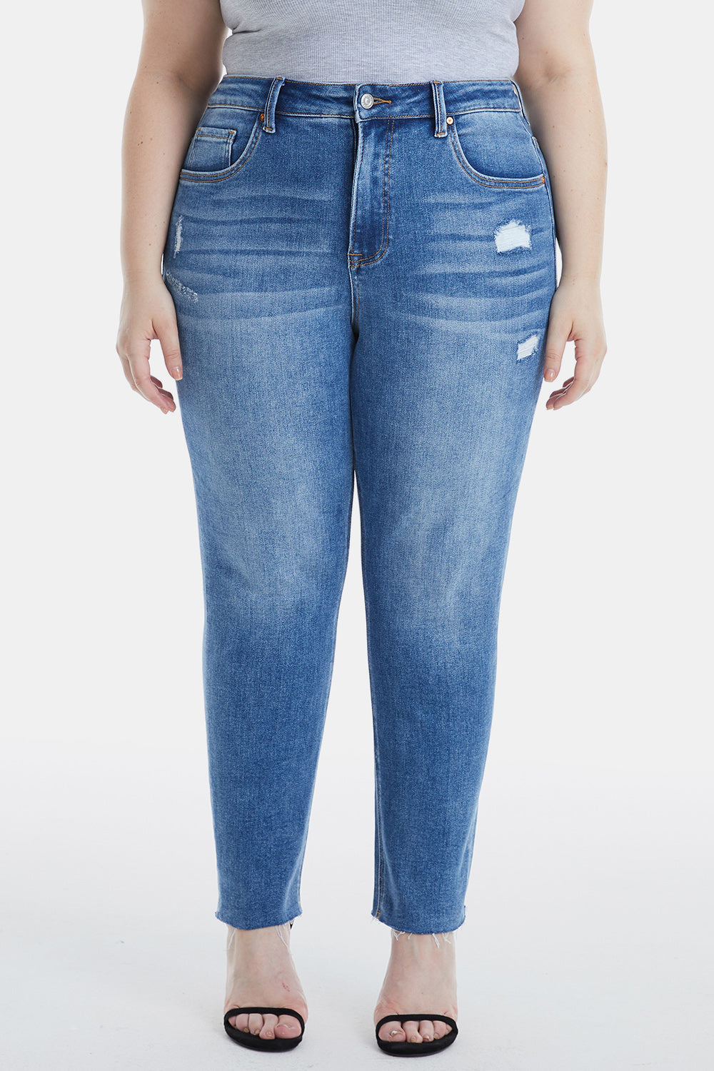 BAYEAS Full Size High Waist Distressed Raw Hew Skinny Jeans - The Goddess Galleries