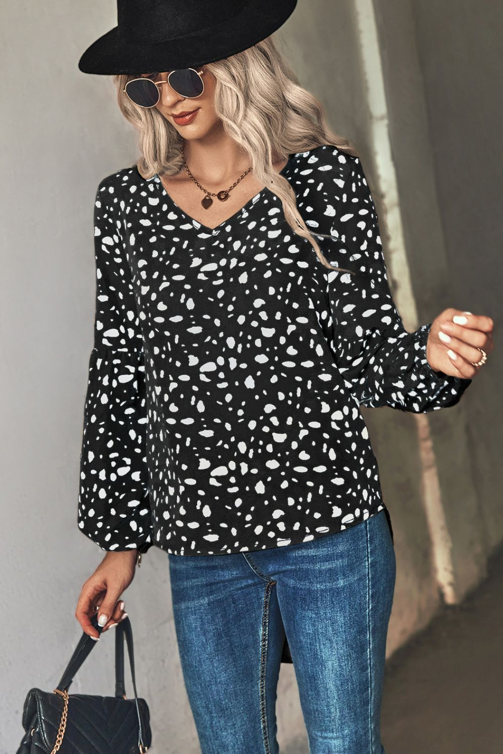 Animal Print V-Neck High-Low Blouse - The Goddess Galleries