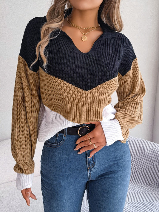 Color Block Dropped Shoulder Sweater - The Goddess Galleries
