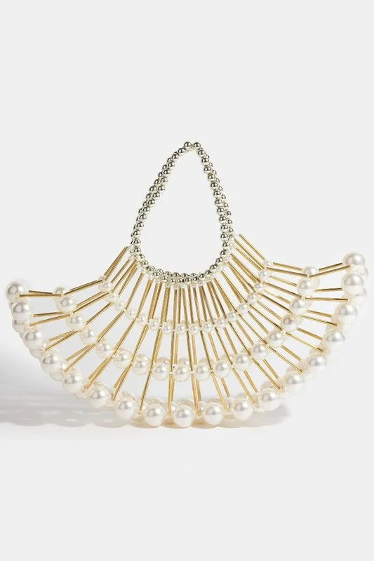 Fame Pearl and Metallic Tube Crescent Handbag - The Goddess Galleries
