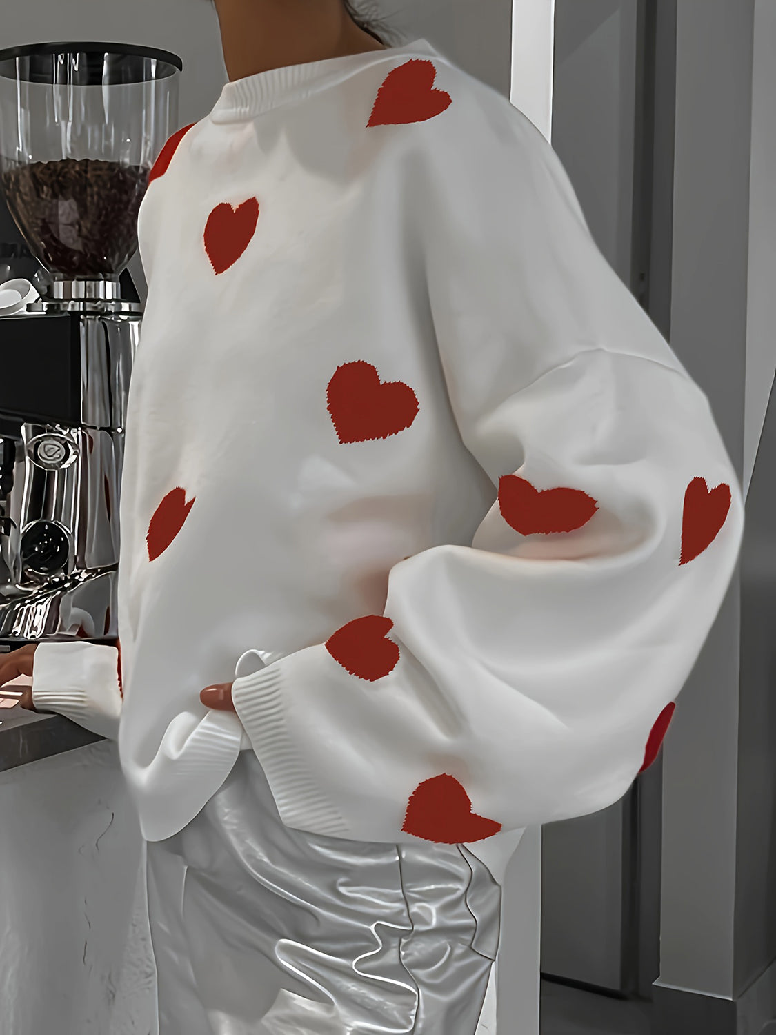 Valentine’s Day Heart Round Neck Long Sleeve Sweater - The Goddess Galleries