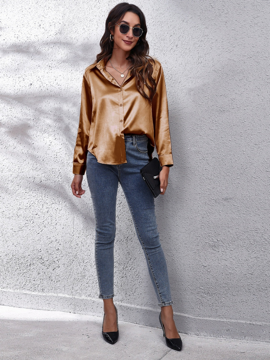 Collared Neck Buttoned Long Sleeve Shirt - The Goddess Galleries