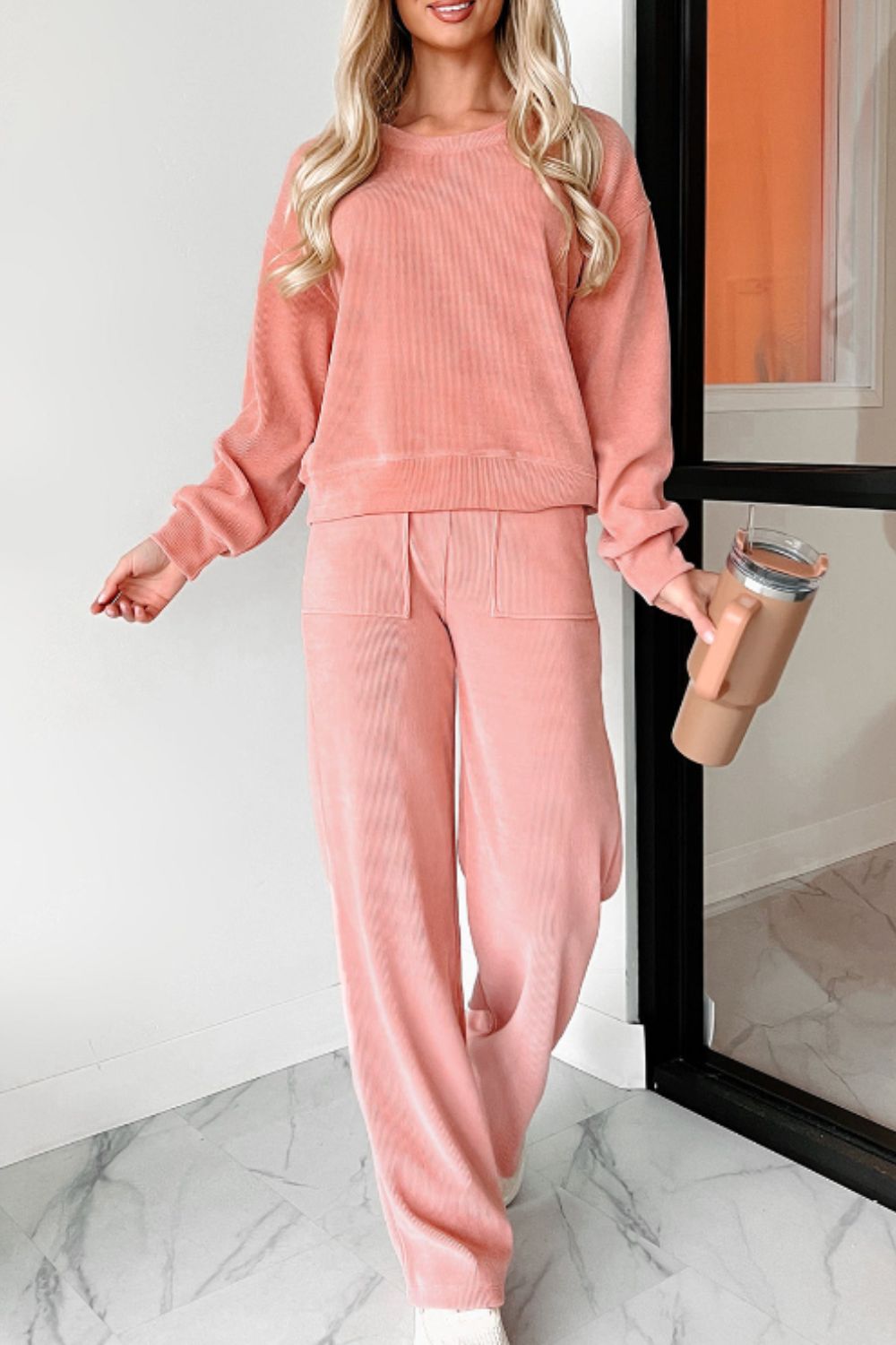 Round Neck Long Sleeve Top and Pants Set - The Goddess Galleries