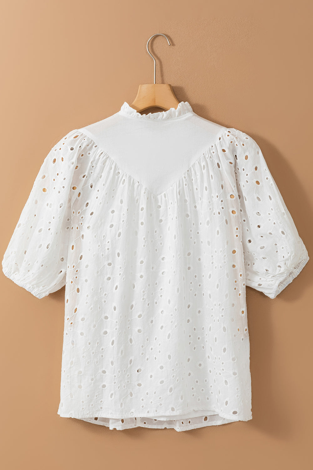 Eyelet Button Up Half Sleeve Blouse - The Goddess Galleries