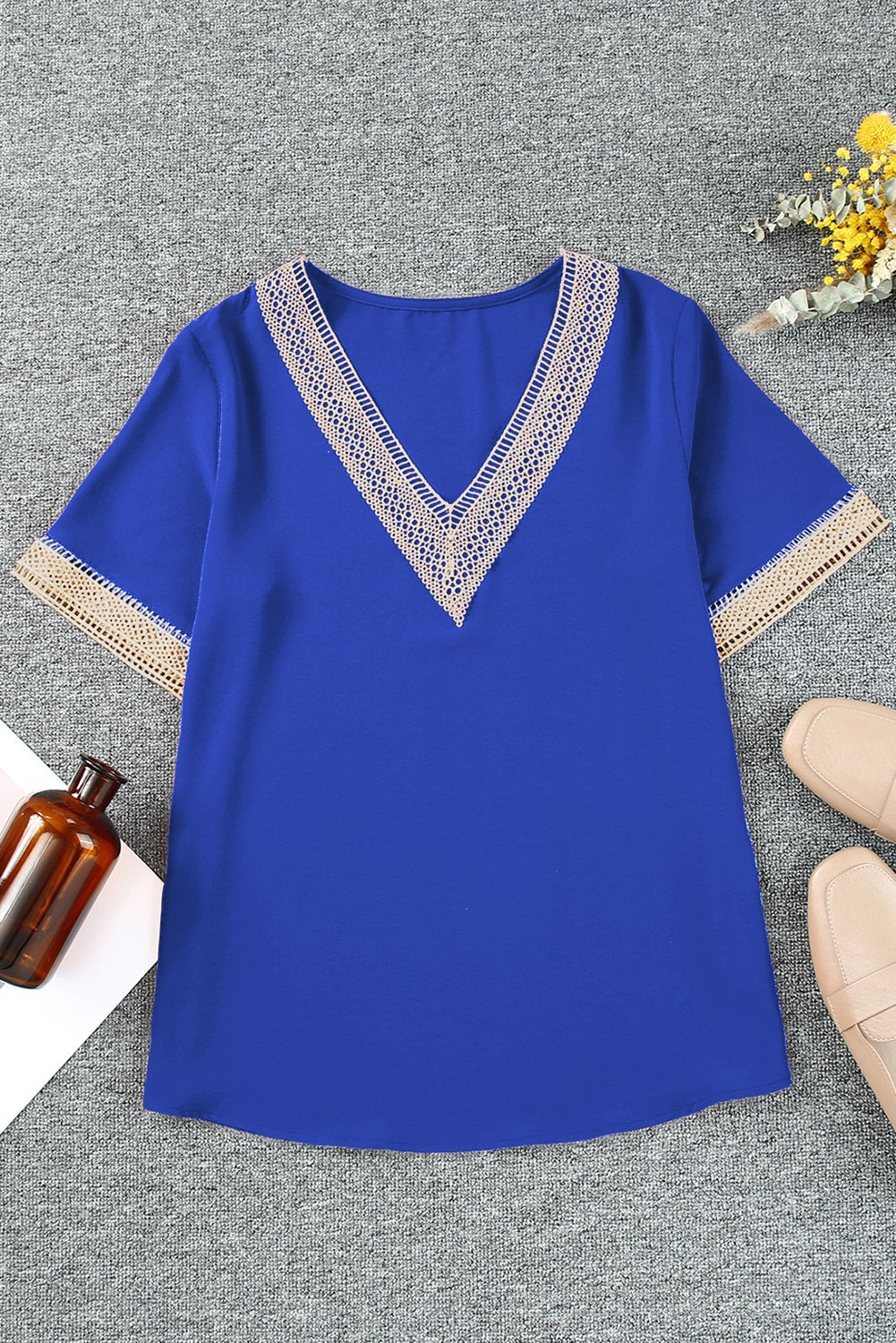 Contrast V-Neck Blouse - The Goddess Galleries