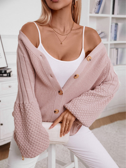 V-Neck Button Up Raglan Sleeve Cardigan - The Goddess Galleries