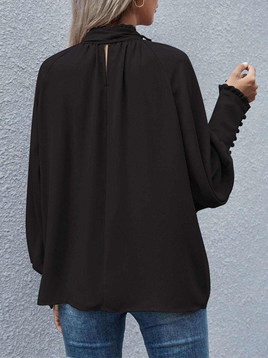 Tie Neck Lantern Sleeve Blouse - The Goddess Galleries