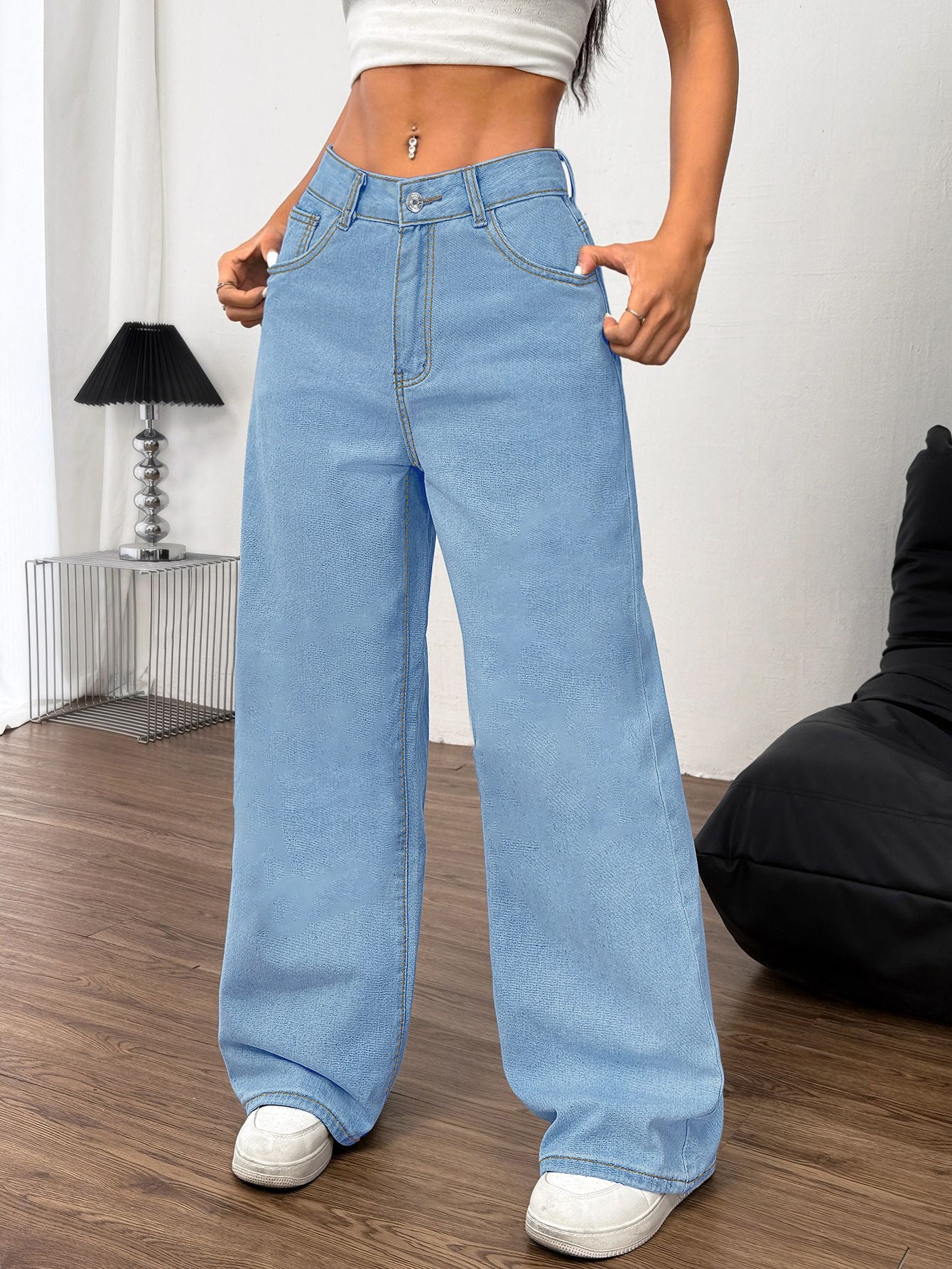 Embroidered Bow Back Wide Leg Jeans - The Goddess Galleries