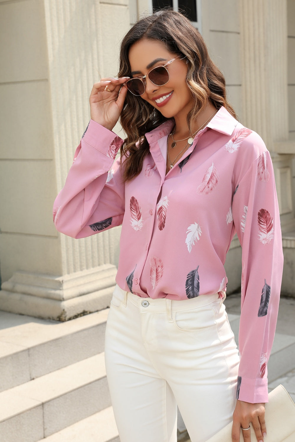 Printed Collared Neck Buttoned Shirt - The Goddess Galleries