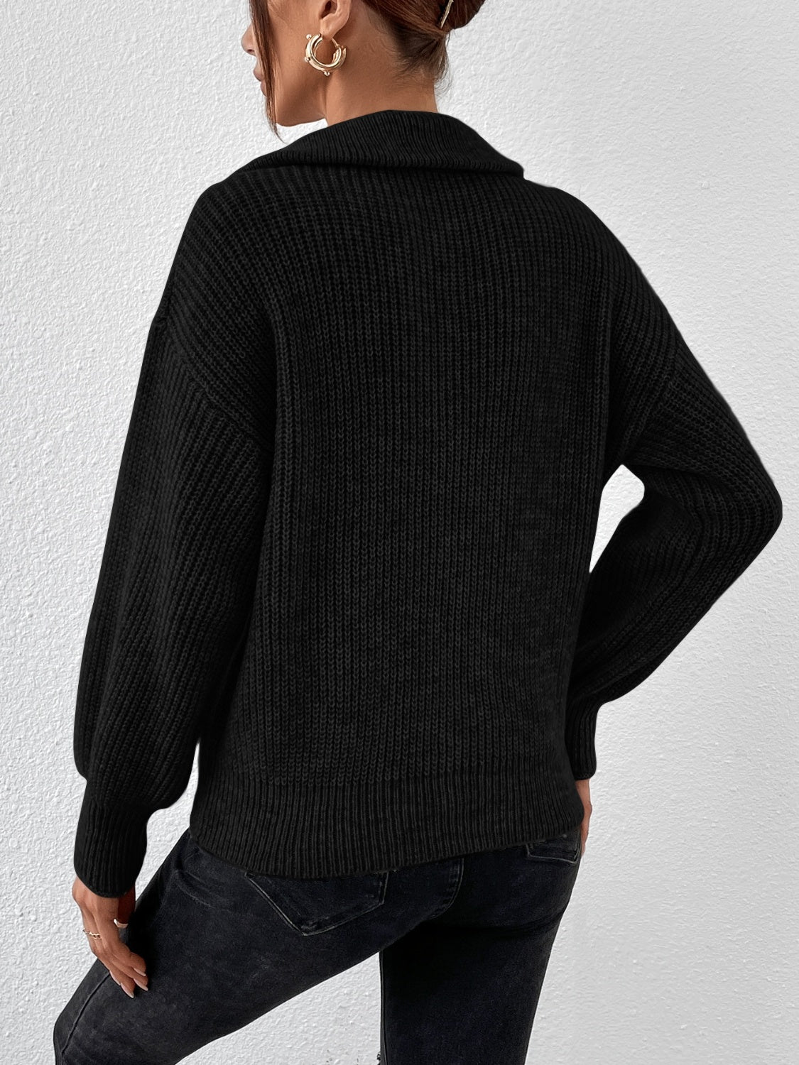 Honey Half Zip Dropped Shoulder Sweater - The Goddess Galleries