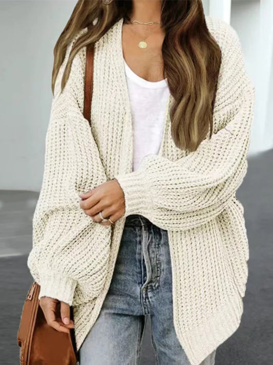 Drop Shoulder Balloon Sleeve Cardigan - The Goddess Galleries