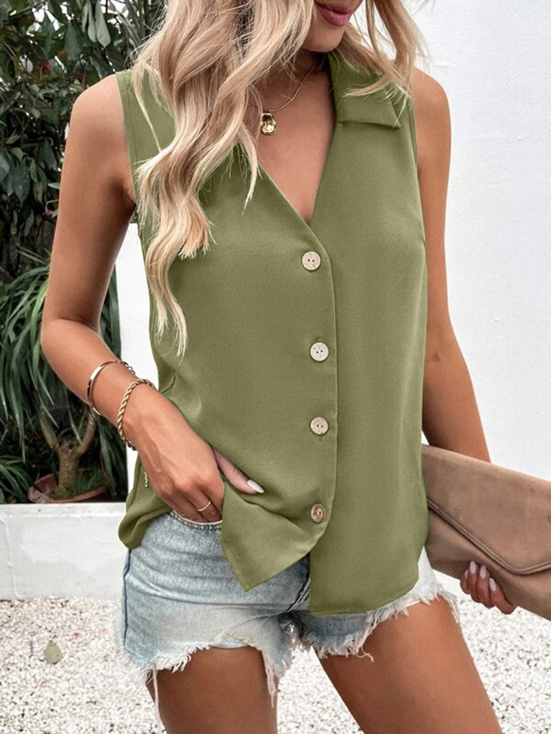 Full Size Johnny Collar Button Up Tank - The Goddess Galleries