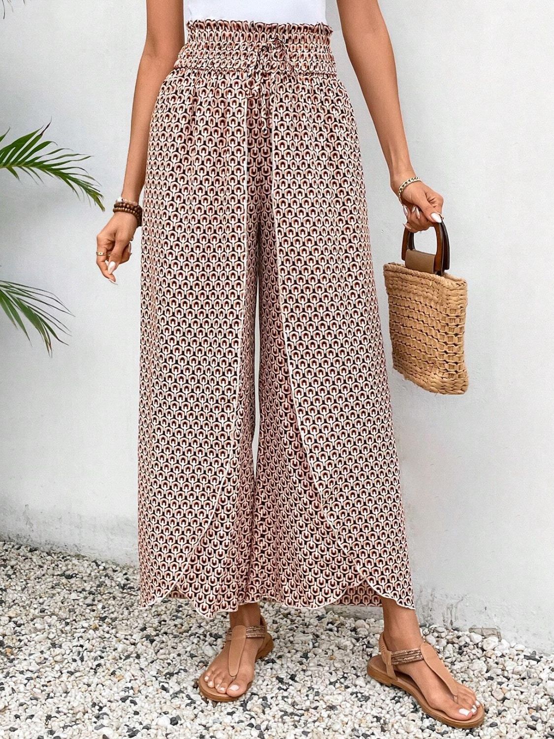 Tied Printed Wide Leg Pants - The Goddess Galleries