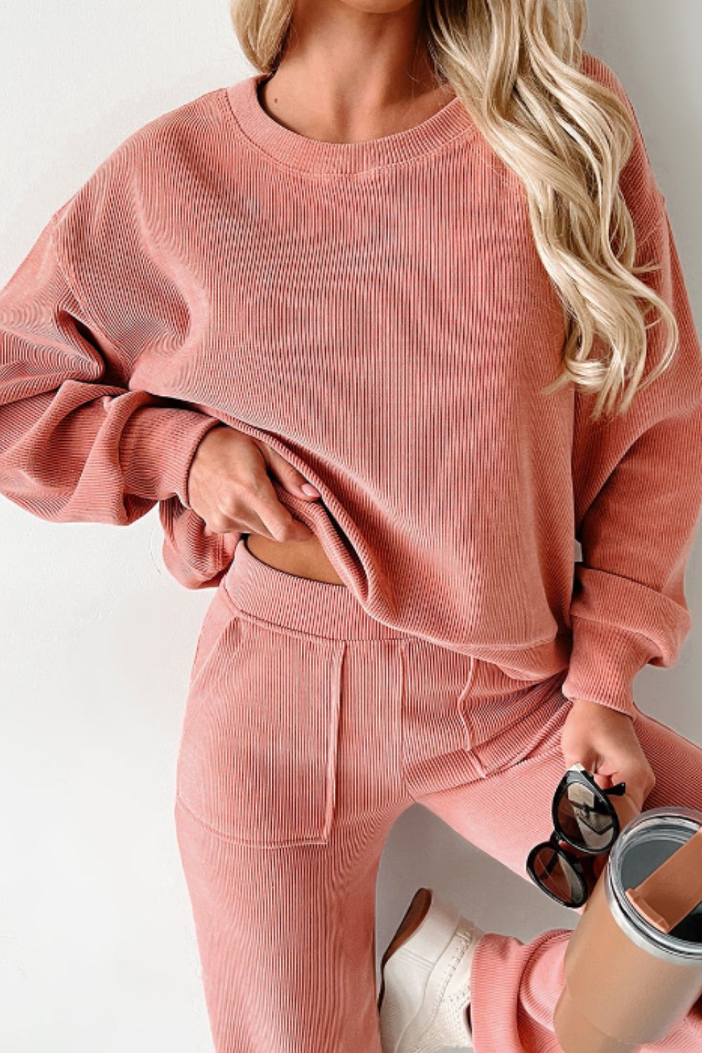 Round Neck Long Sleeve Top and Pants Set - The Goddess Galleries