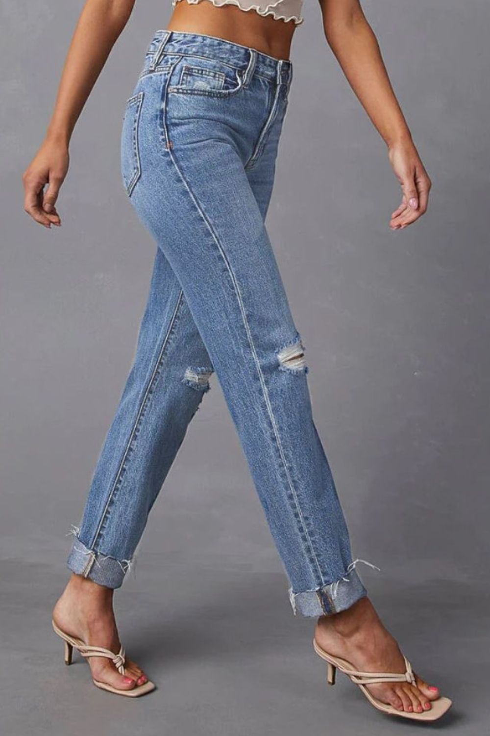 Distressed Raw Hem Straight Jeans with Pockets - The Goddess Galleries