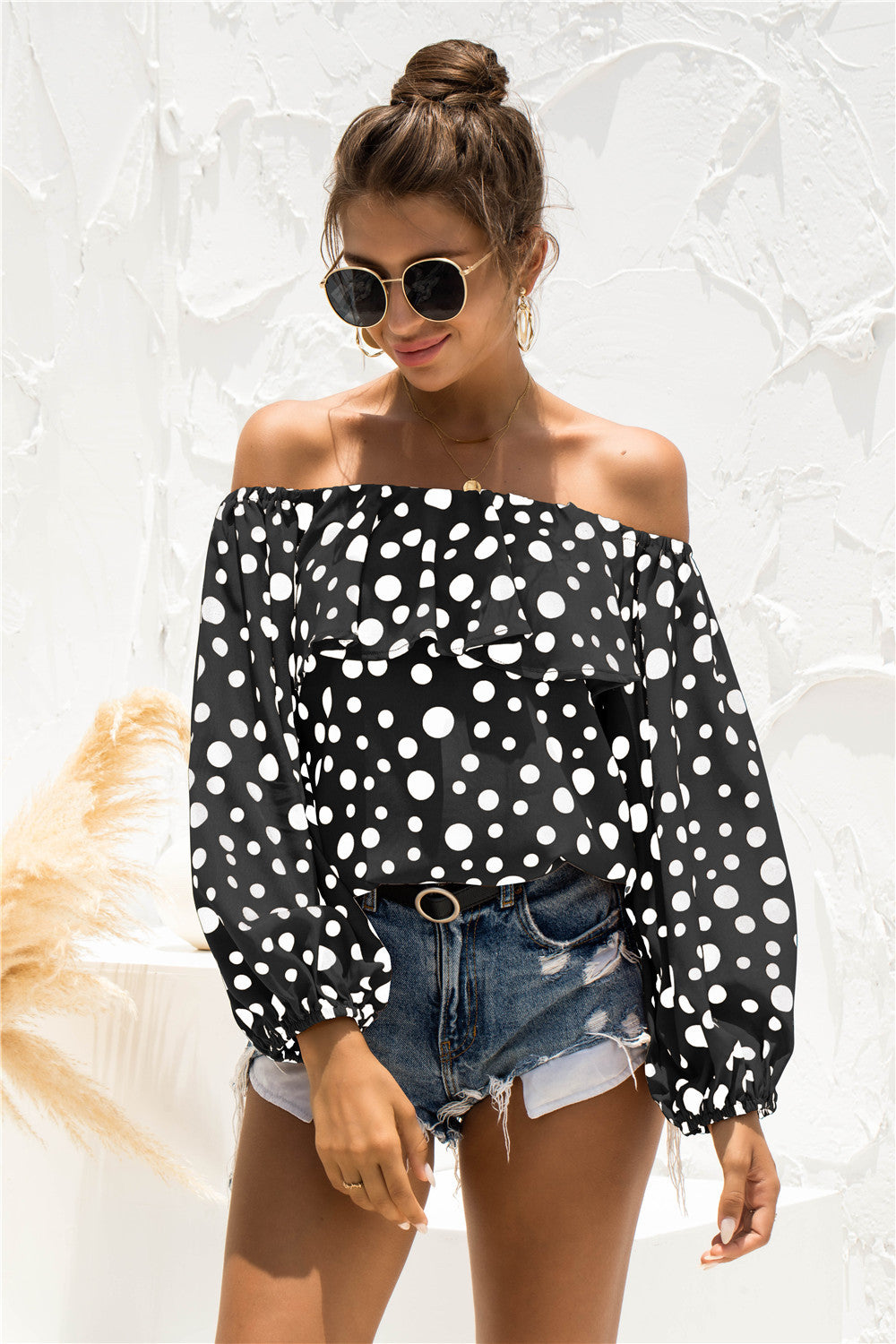 Polka Dot Off-Shoulder Layered Blouse - The Goddess Galleries