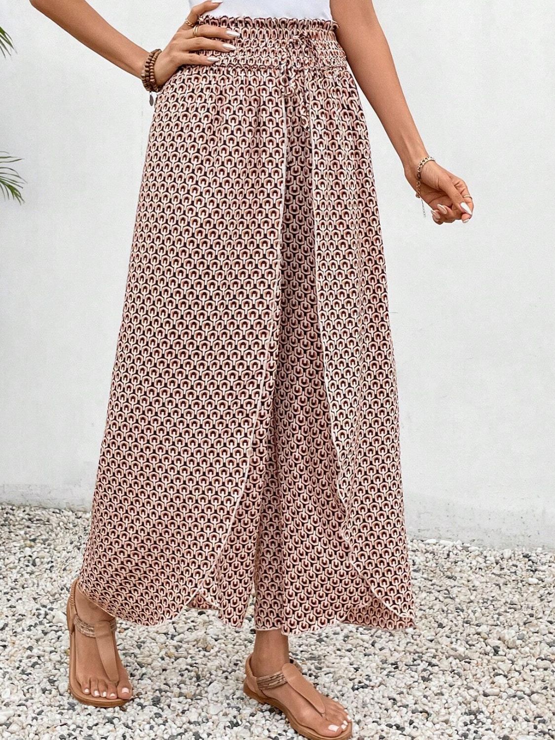 Tied Printed Wide Leg Pants - The Goddess Galleries