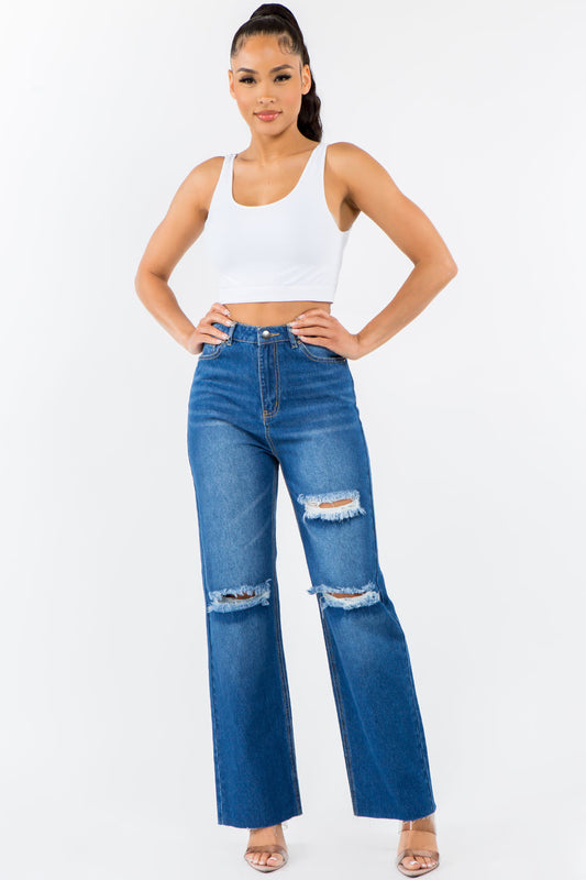 American Bazi High Waist Distressed Wide Leg Jeans - The Goddess Galleries