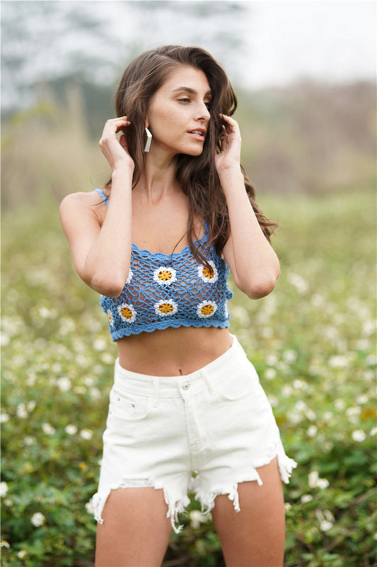 Floral Crochet Cropped Cami - The Goddess Galleries