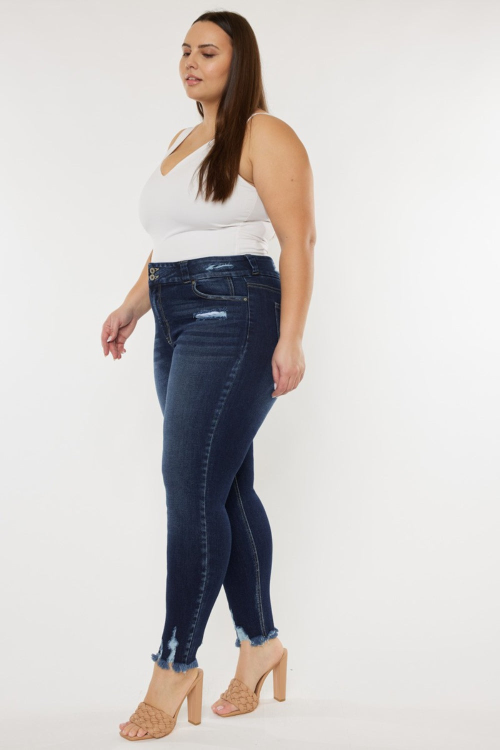 Kancan Full Size Cat's Whiskers Raw Hem High Waist Jeans - The Goddess Galleries