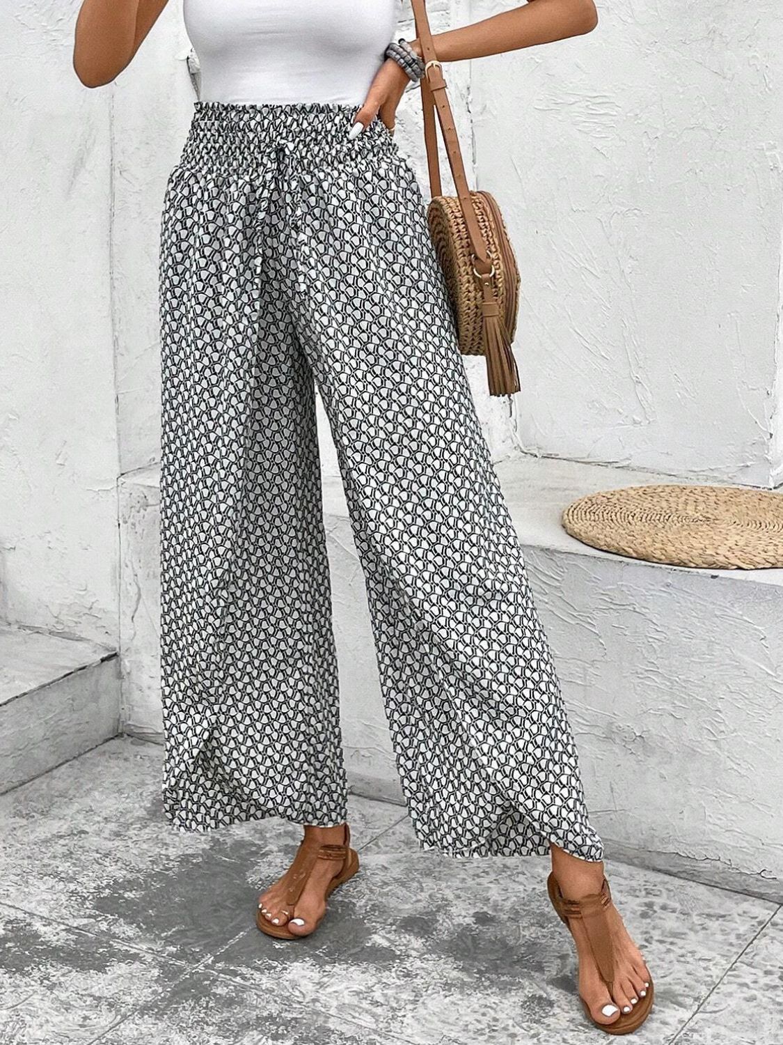 Tied Printed Wide Leg Pants - The Goddess Galleries