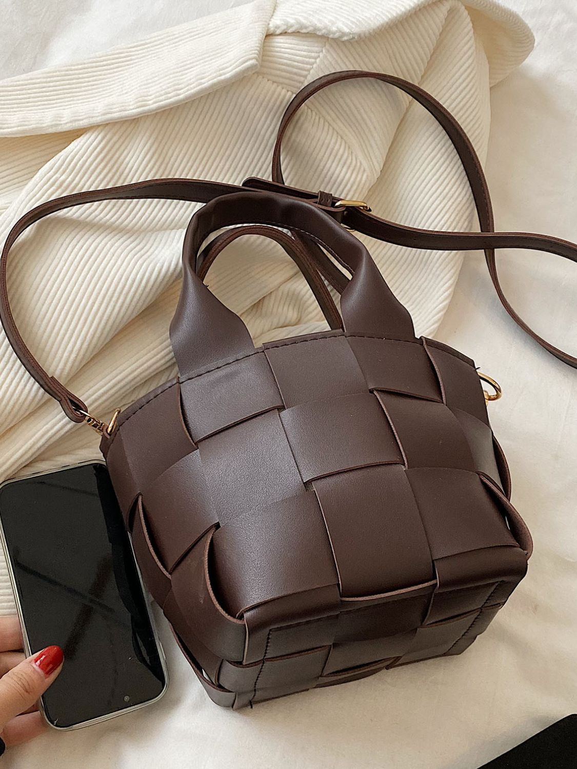 PU Leather Braided Bucket Bag - The Goddess Galleries
