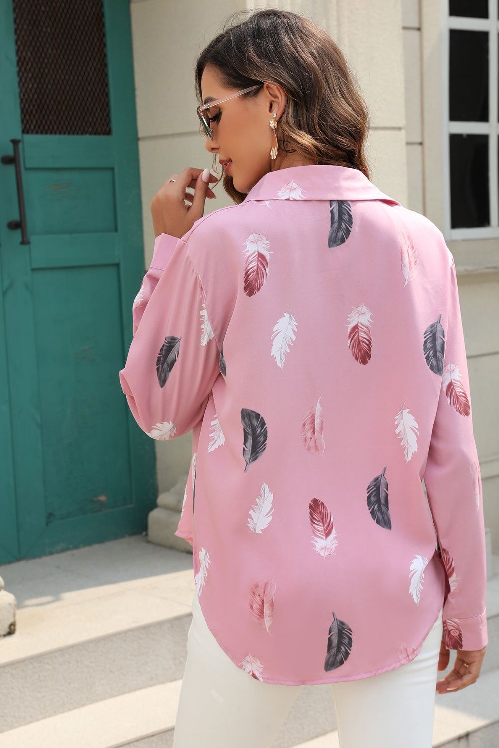 Printed Collared Neck Buttoned Shirt - The Goddess Galleries