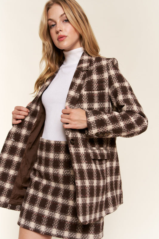 And The Why Full Size Plaid Brushed One Button Blazer - The Goddess Galleries