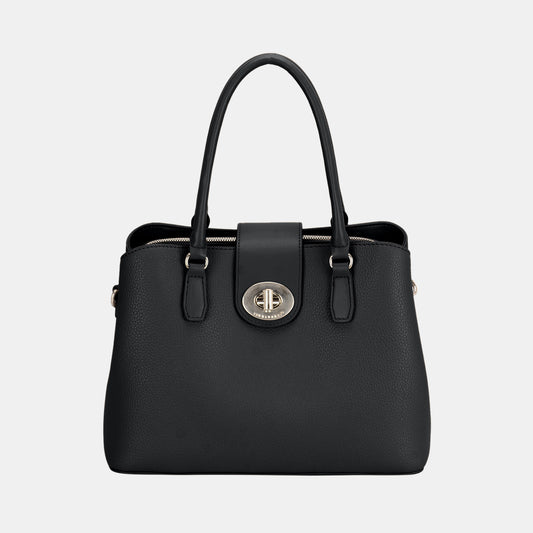 David Jones PU Leather Twist-Lock Tote Bag - The Goddess Galleries