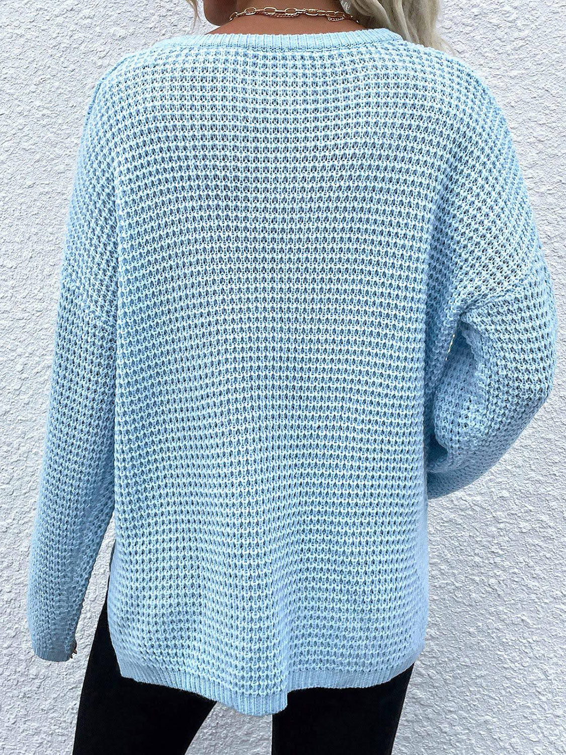Notched Long Sleeve Sweater - The Goddess Galleries