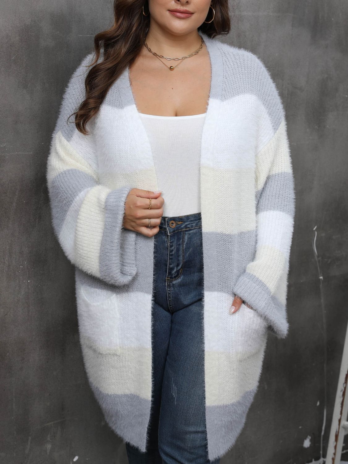 Plus Size Open Front Long Sleeve Cardigan - The Goddess Galleries